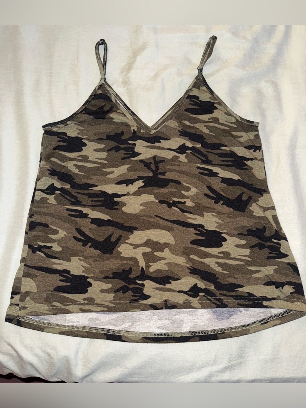 SHEIN Olive Green Camouflage V-Neck Camisole Top with Spaghetti Straps - Small